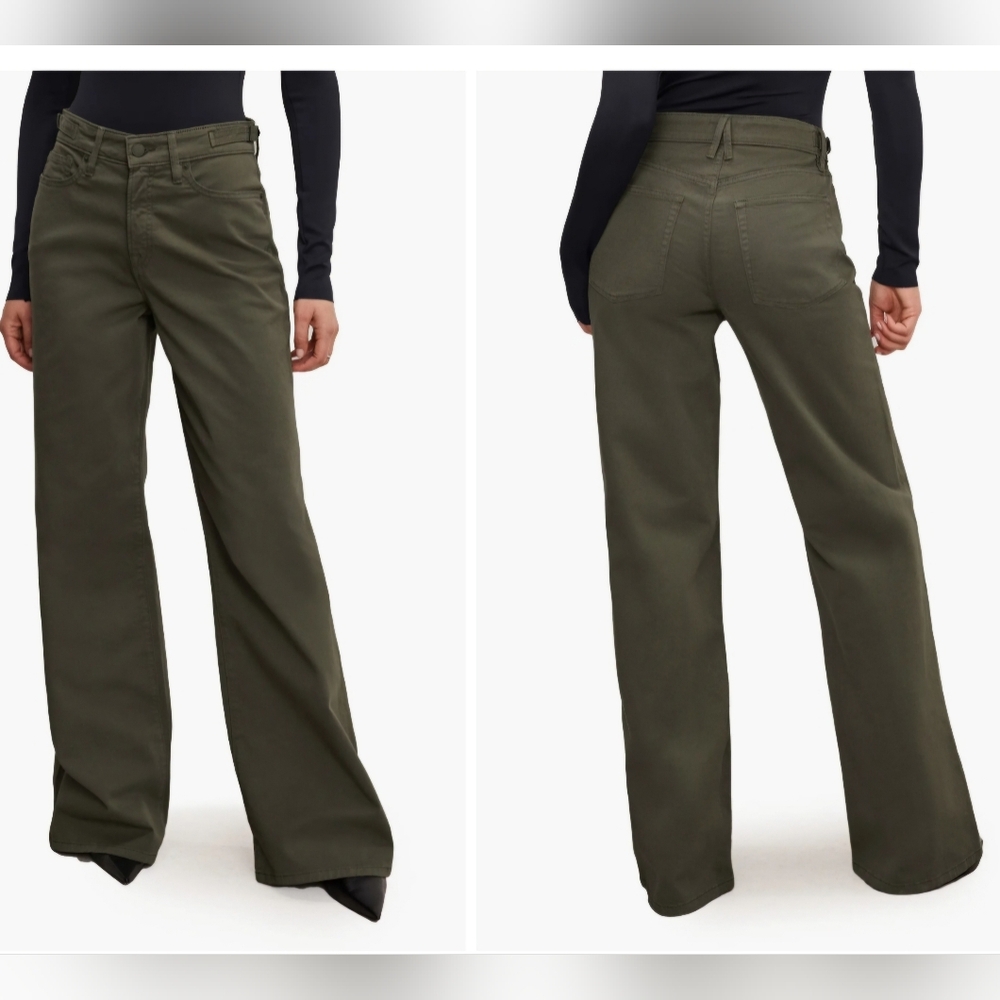 Good American - Good Ease Wide Leg Twill Pants Green Olive - Size 6/28 - Picture 1 of 16